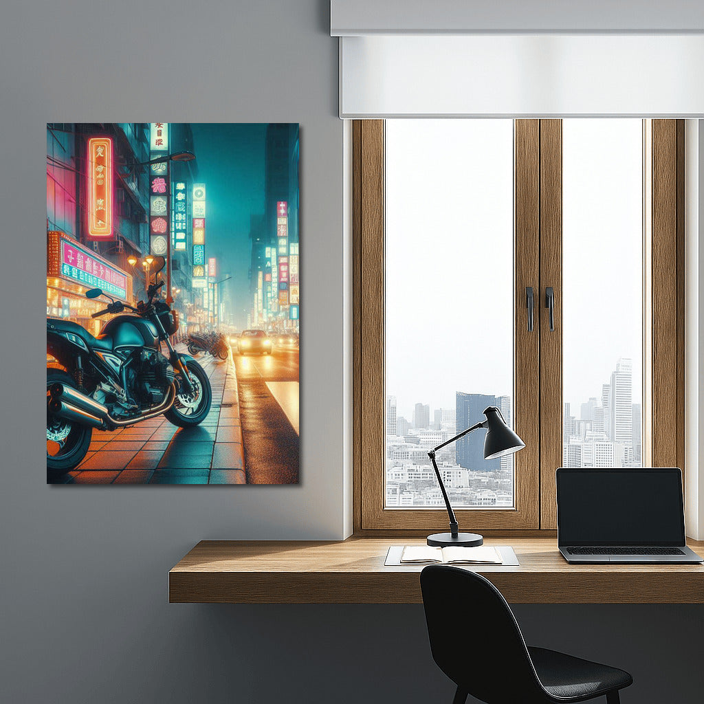 Neon Roar: Touring Motorcycle on the Night City Streets