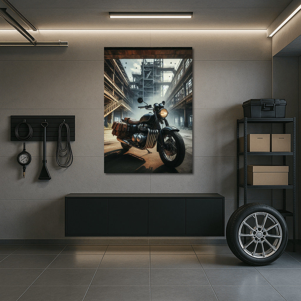 Touring Motorcycle in an Abandoned Factory: Industrial Poetry of Speed