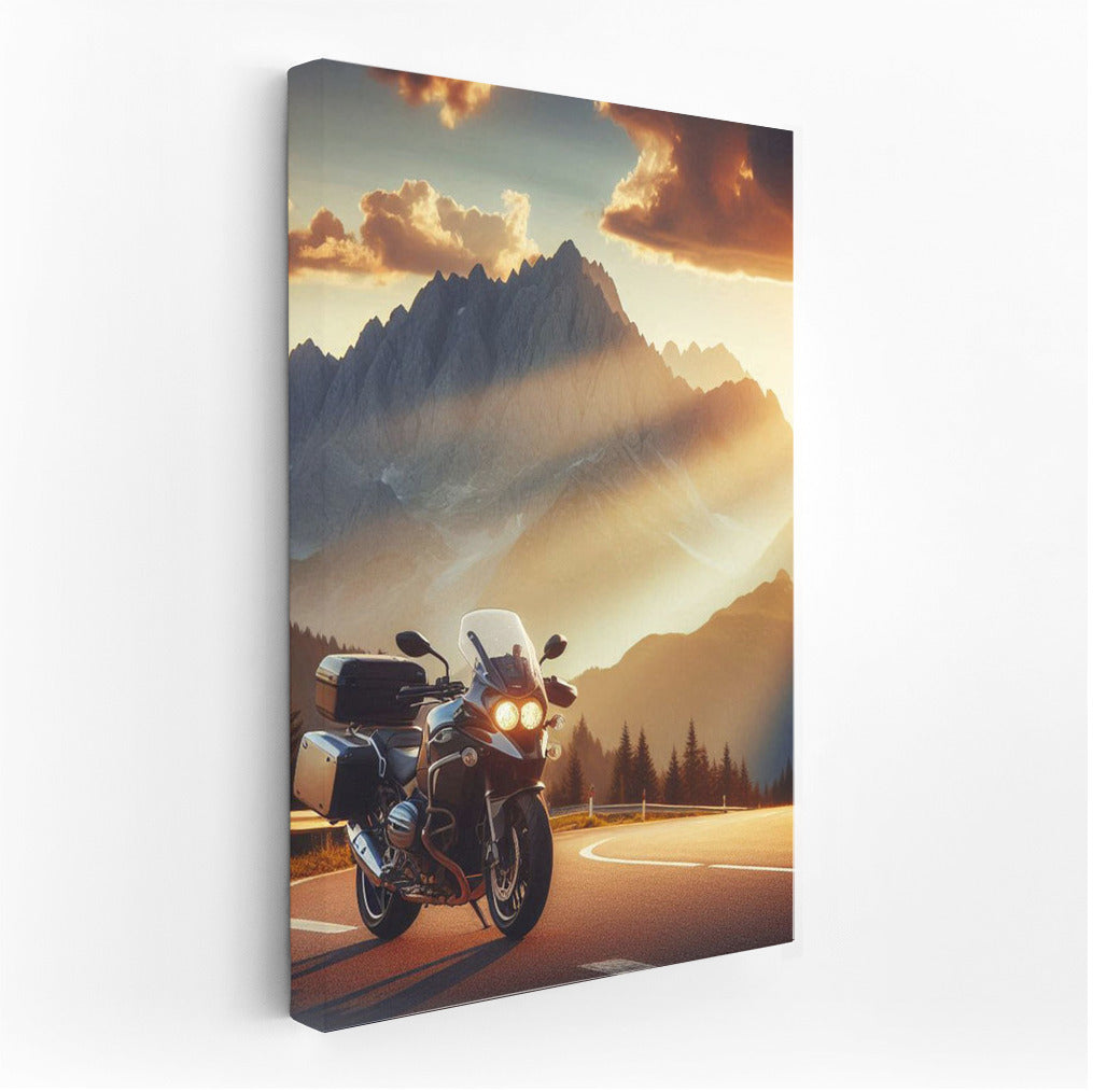 Sunset Voyage: Motorcycle on a Mountain Road