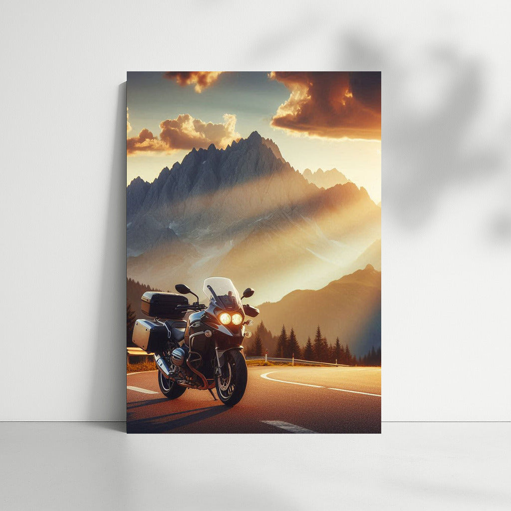 Sunset Voyage: Motorcycle on a Mountain Road