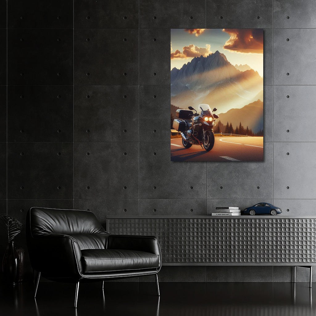 Sunset Voyage: Motorcycle on a Mountain Road