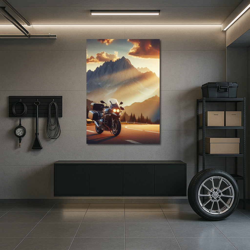 Sunset Voyage: Motorcycle on a Mountain Road