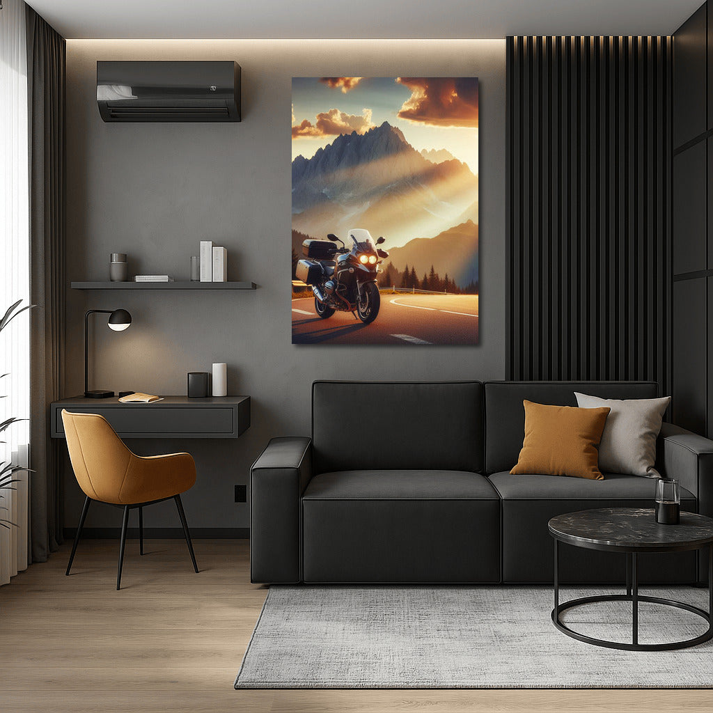 Sunset Voyage: Motorcycle on a Mountain Road