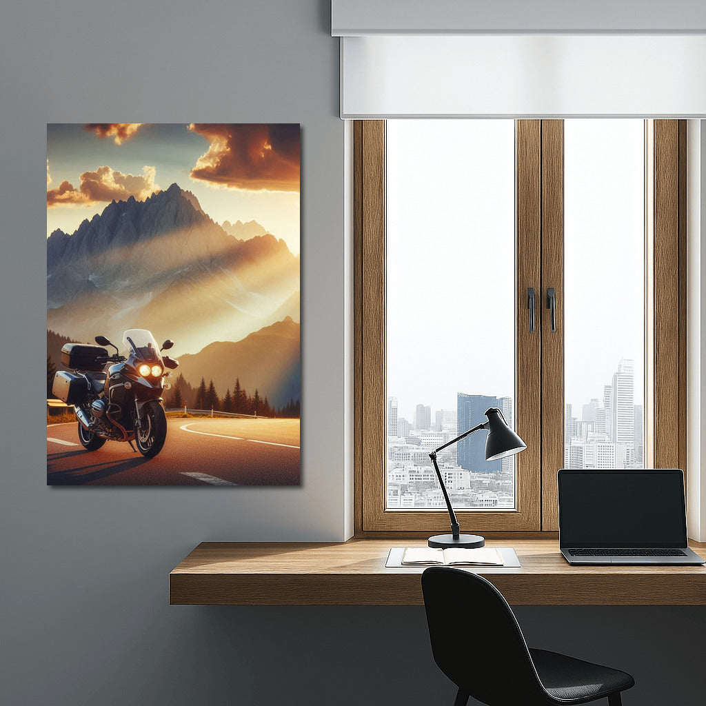 Sunset Voyage: Motorcycle on a Mountain Road