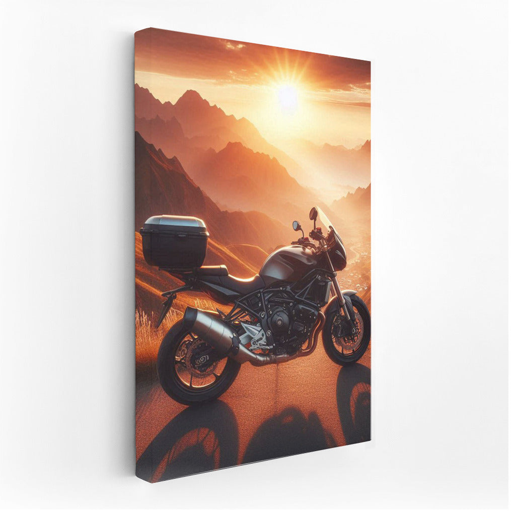 Sunset Journey: Touring Motorcycle on a Mountain Road