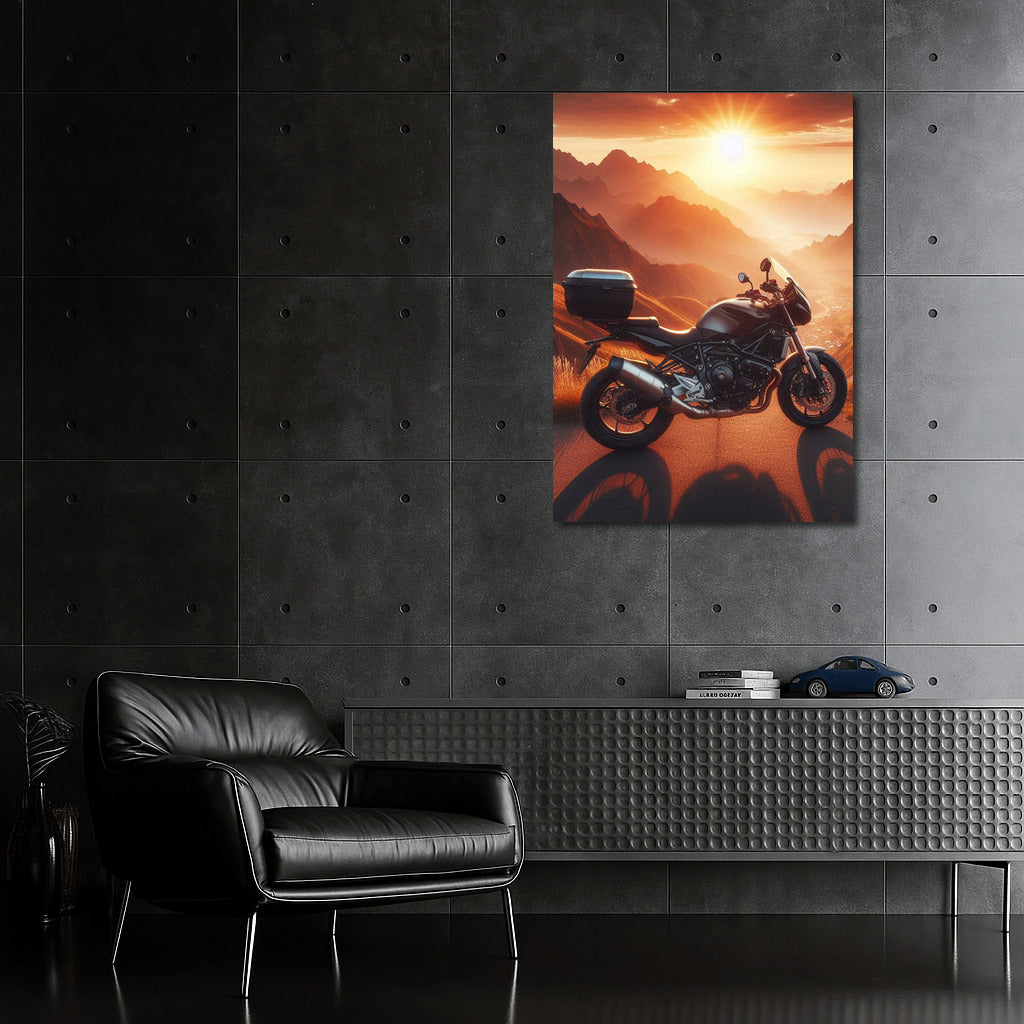 Sunset Journey: Touring Motorcycle on a Mountain Road