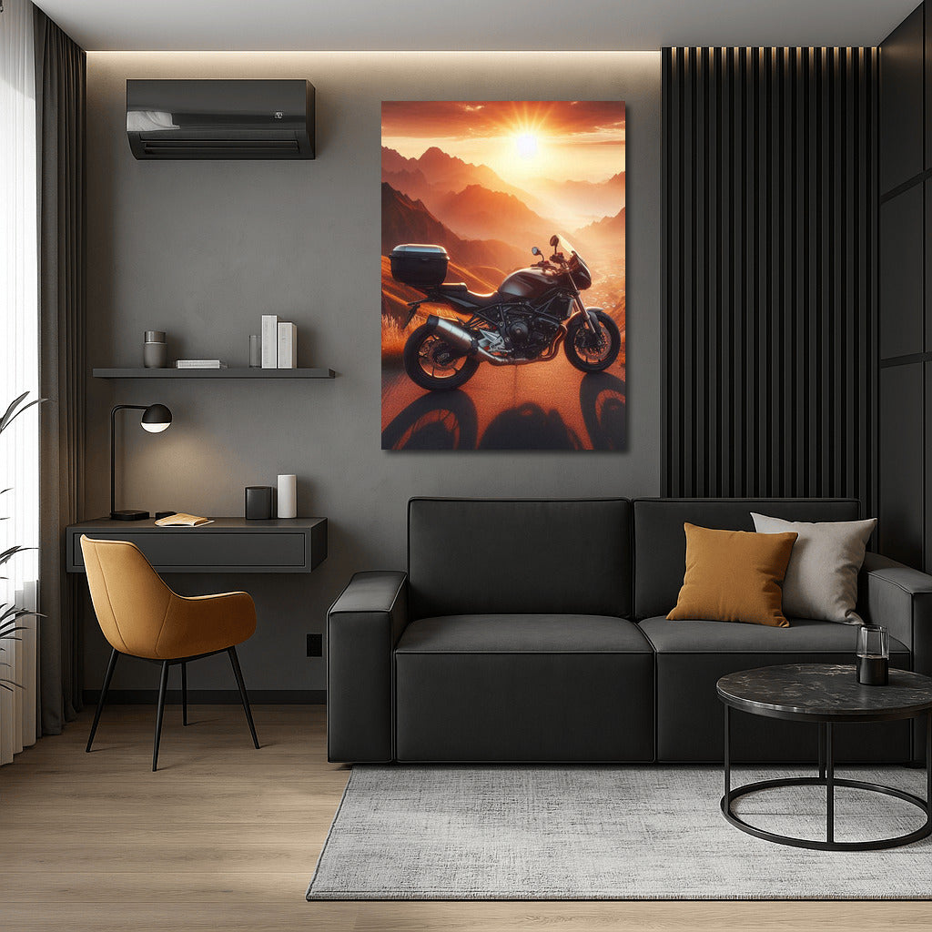 Sunset Journey: Touring Motorcycle on a Mountain Road