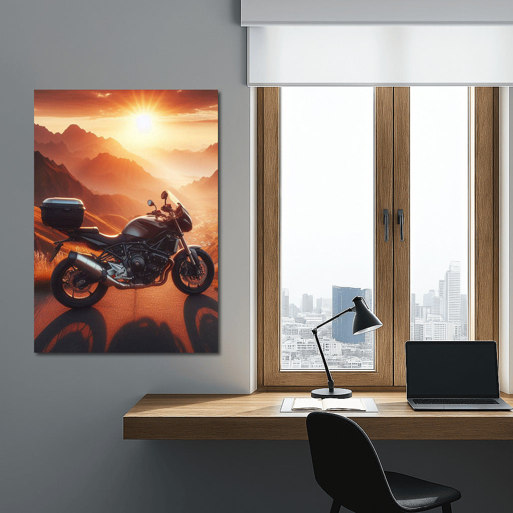 Sunset Journey: Touring Motorcycle on a Mountain Road