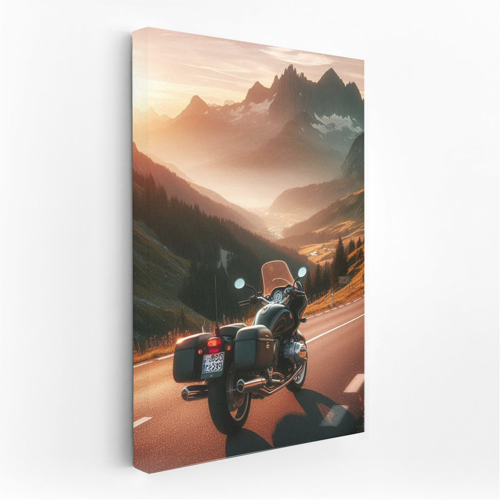 Sunset Journey: Touring Motorcycle on Mountain Road