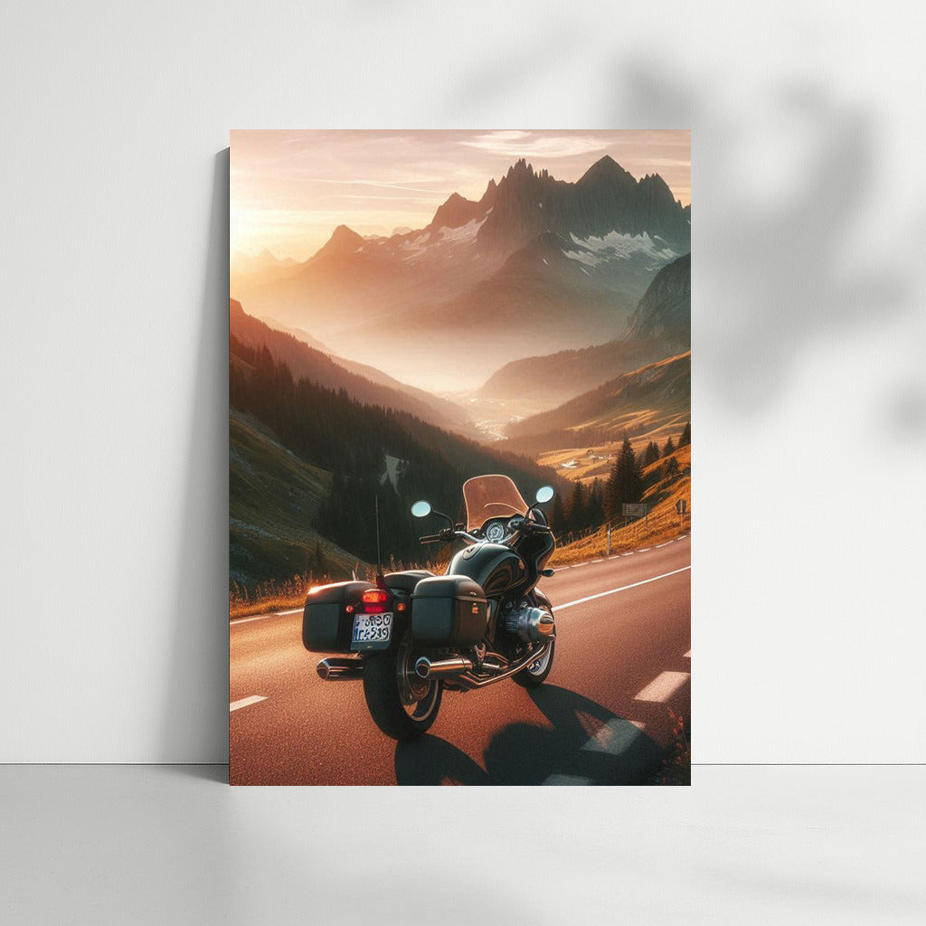 Sunset Journey: Touring Motorcycle on Mountain Road