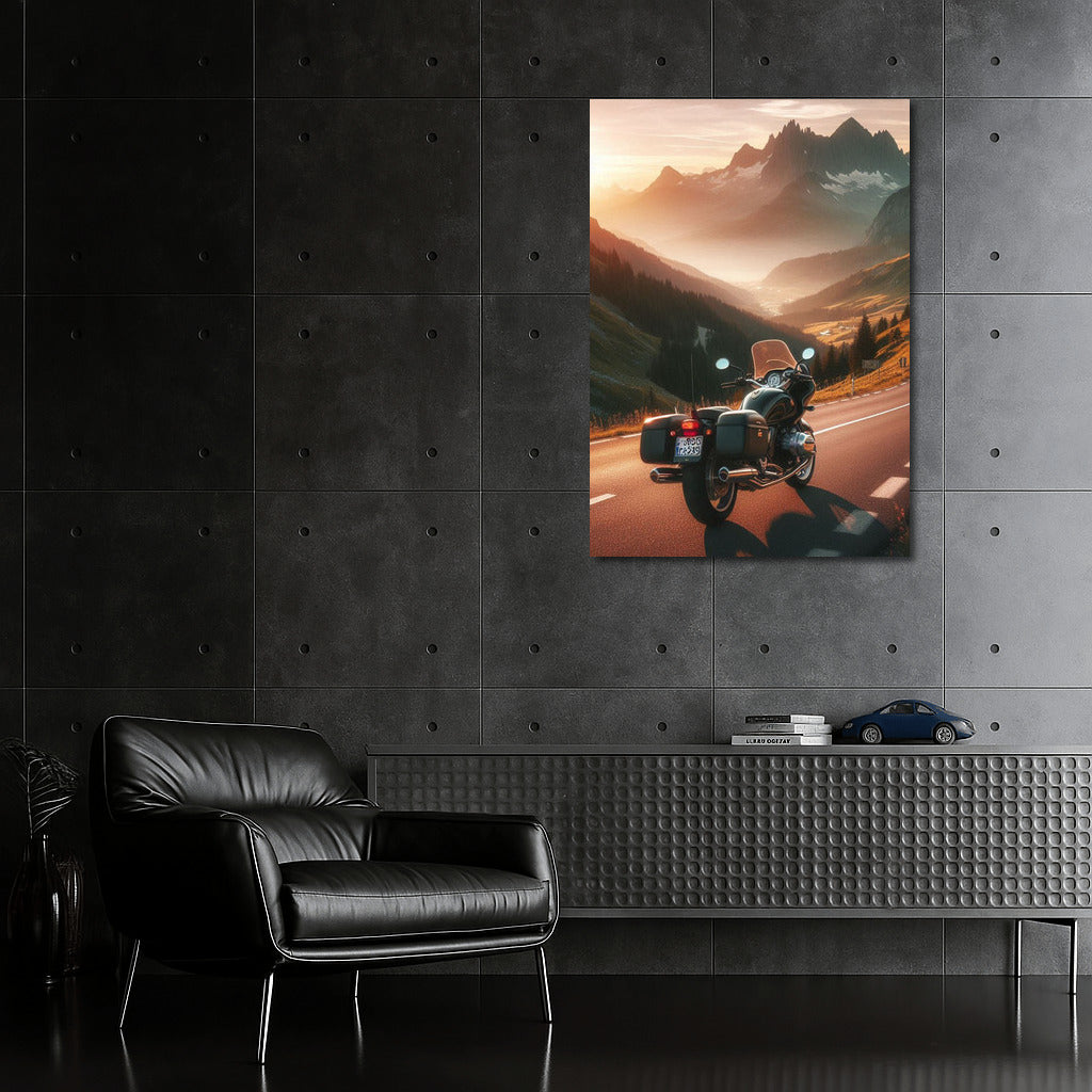 Sunset Journey: Touring Motorcycle on Mountain Road