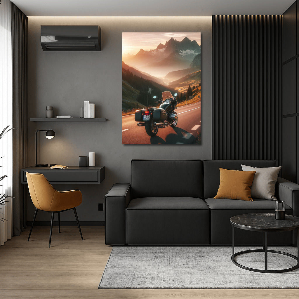 Sunset Journey: Touring Motorcycle on Mountain Road