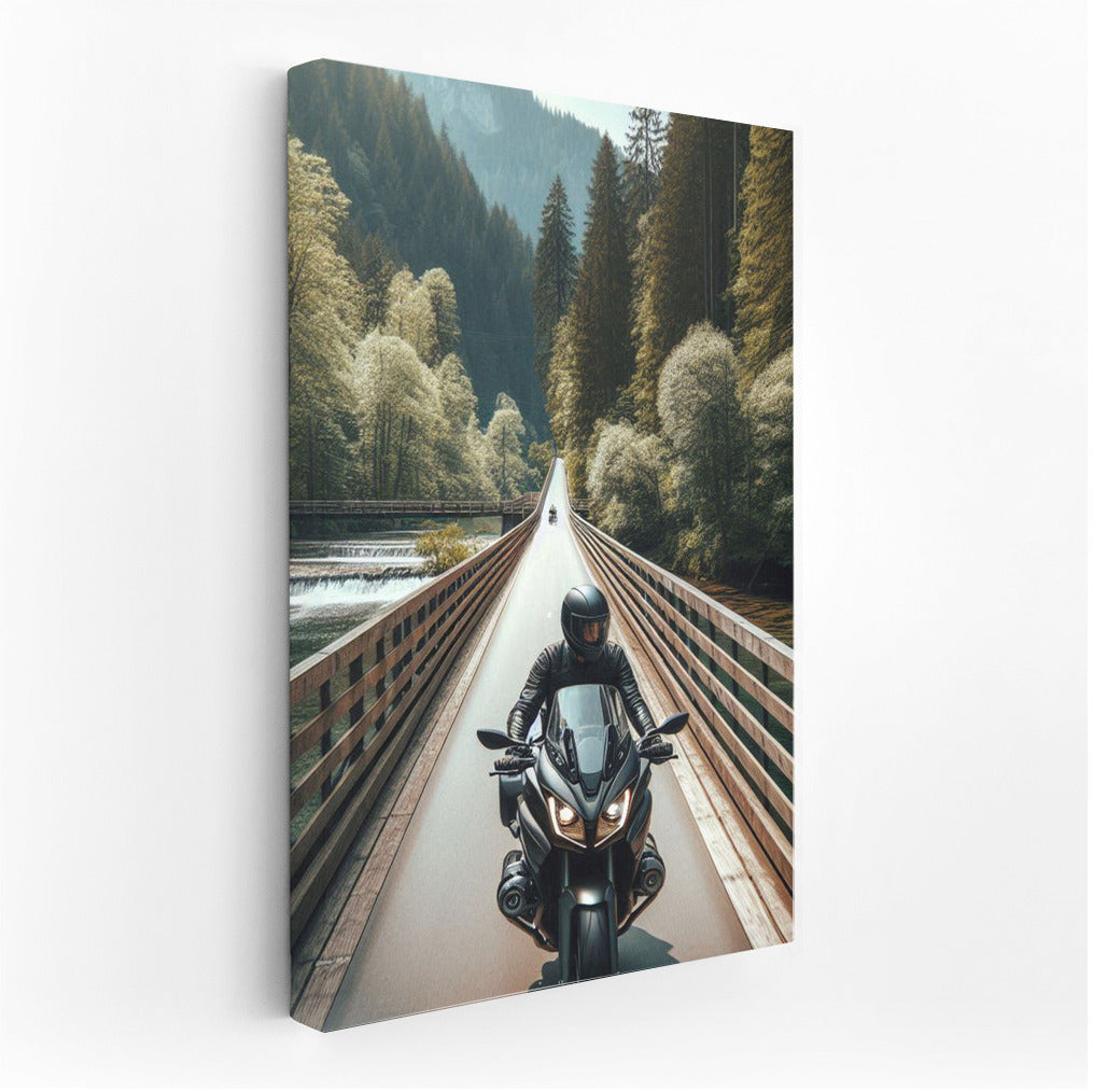Freedom on Wheels: Motorcycle on the Bridge Among the Mountains