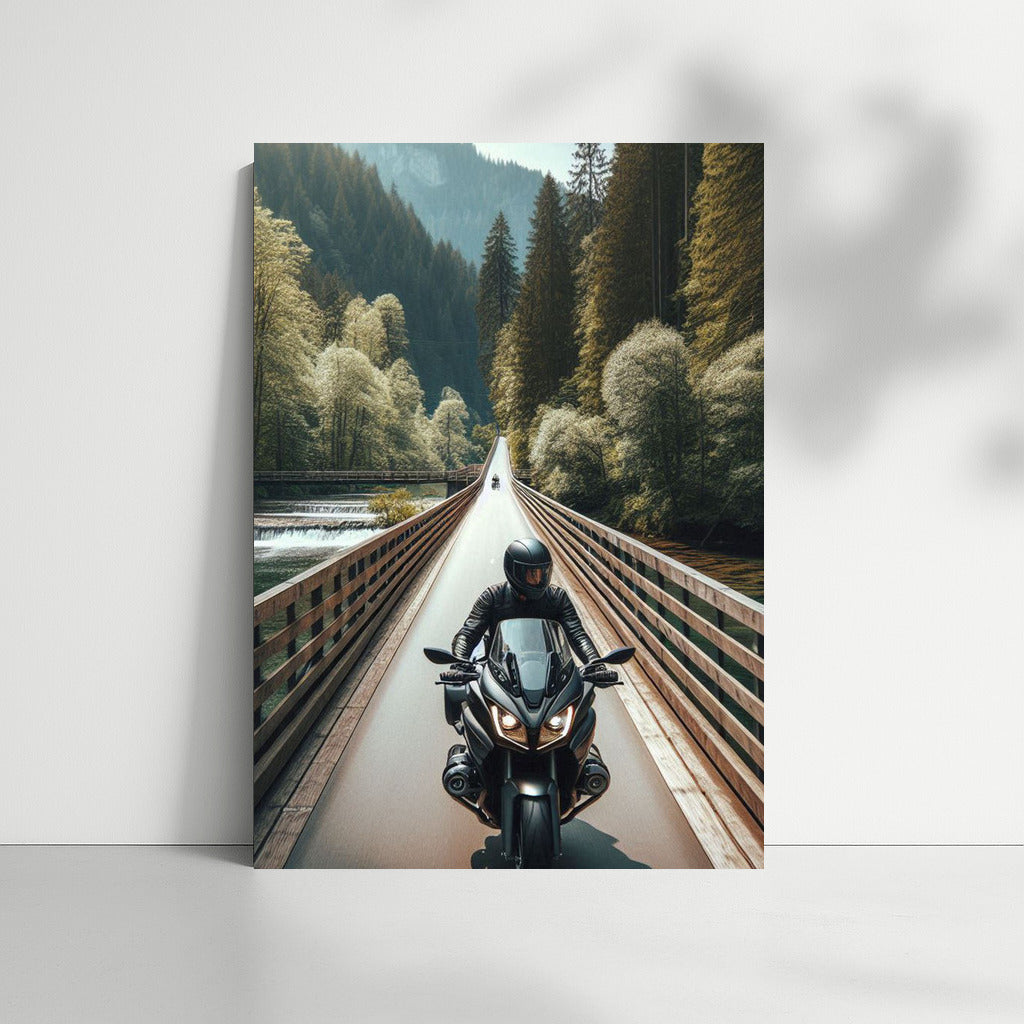 Freedom on Wheels: Motorcycle on the Bridge Among the Mountains