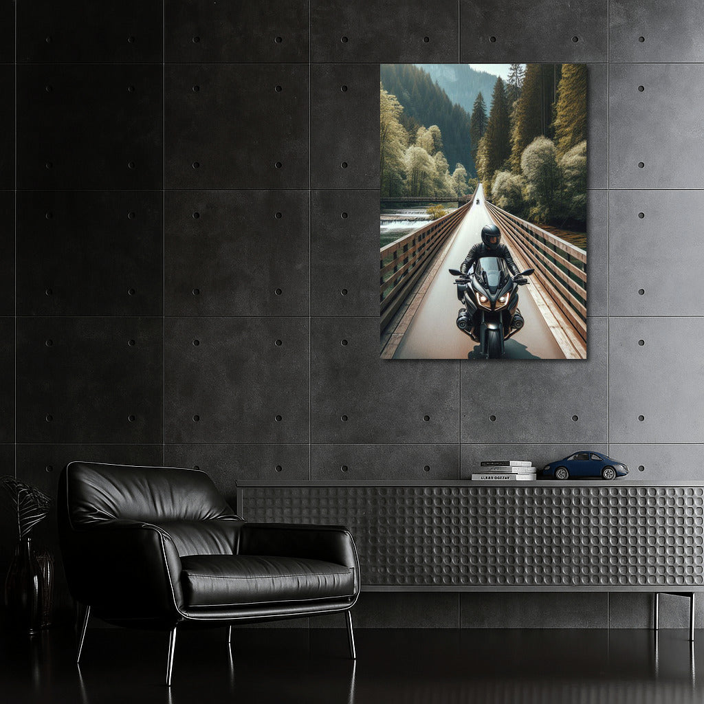 Freedom on Wheels: Motorcycle on the Bridge Among the Mountains