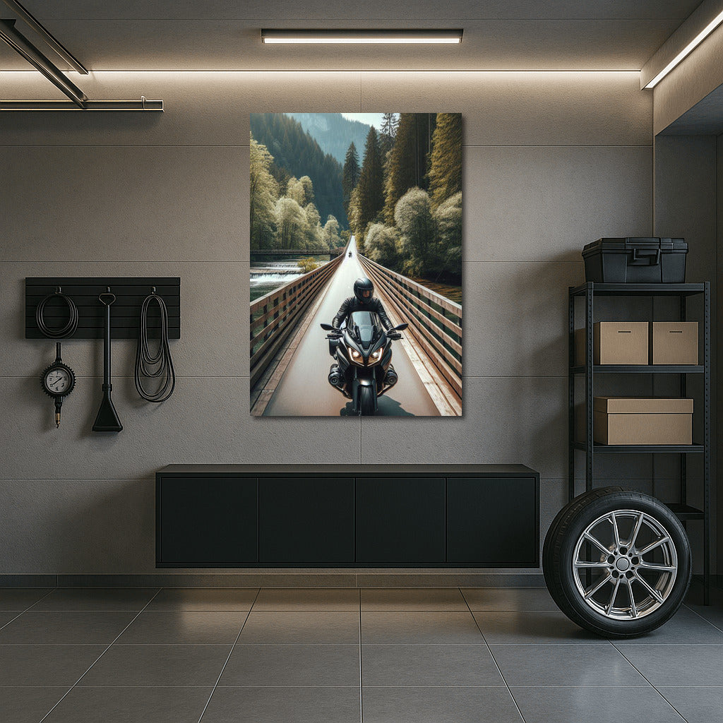 Freedom on Wheels: Motorcycle on the Bridge Among the Mountains