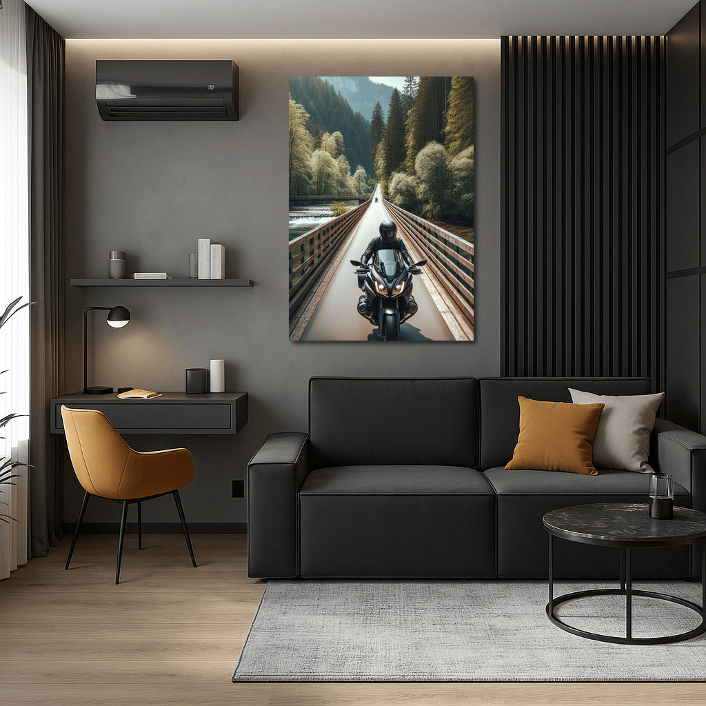 Freedom on Wheels: Motorcycle on the Bridge Among the Mountains