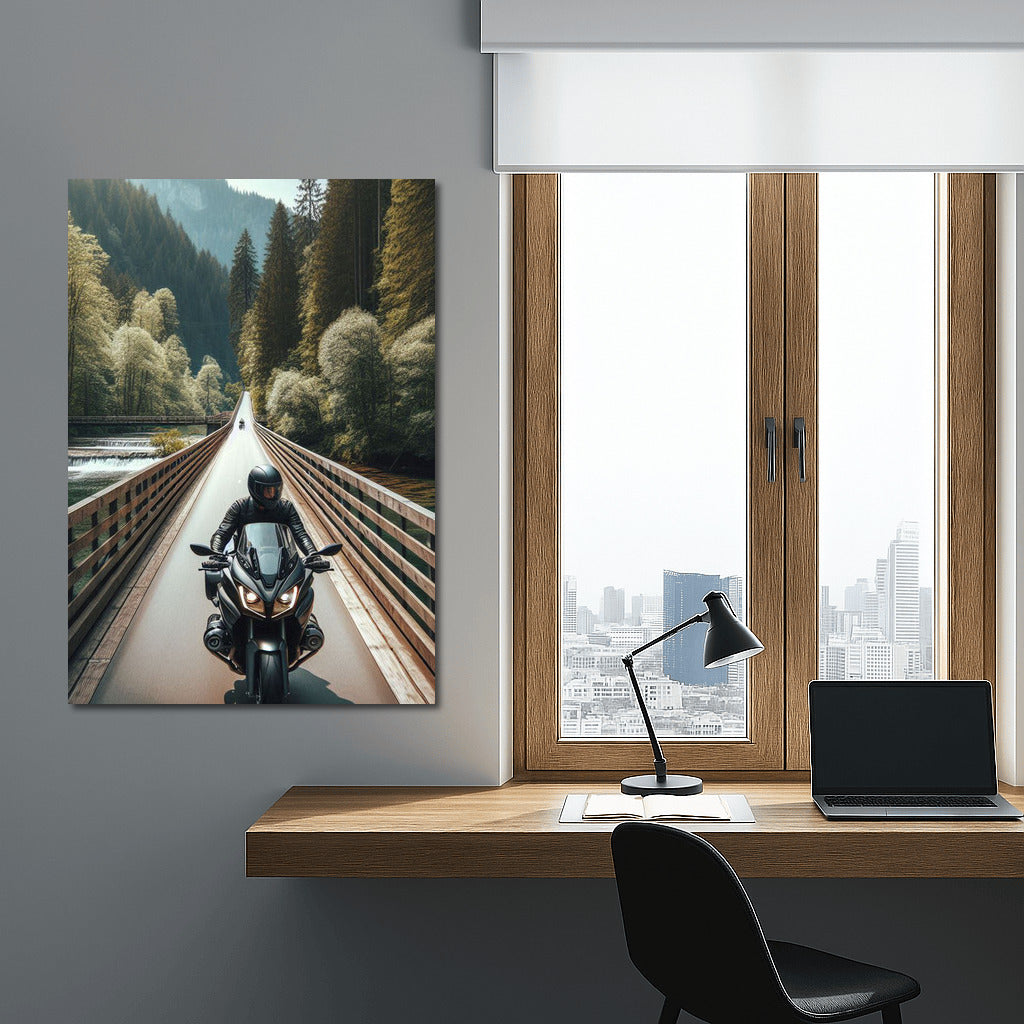 Freedom on Wheels: Motorcycle on the Bridge Among the Mountains