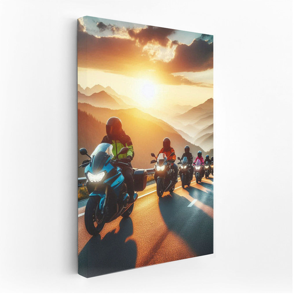 Sunset Journey: Touring Motorcycles Against a Mountain Backdrop