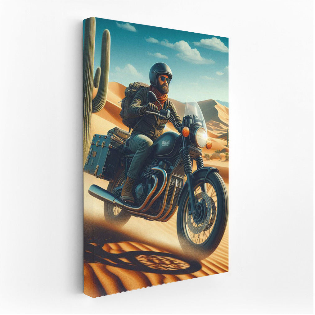 Desert Touring: Motorcycle in the Embrace of Cacti