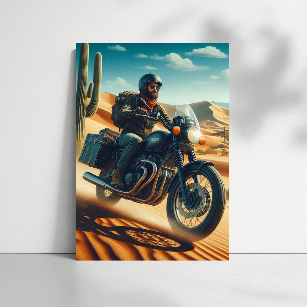 Desert Touring: Motorcycle in the Embrace of Cacti