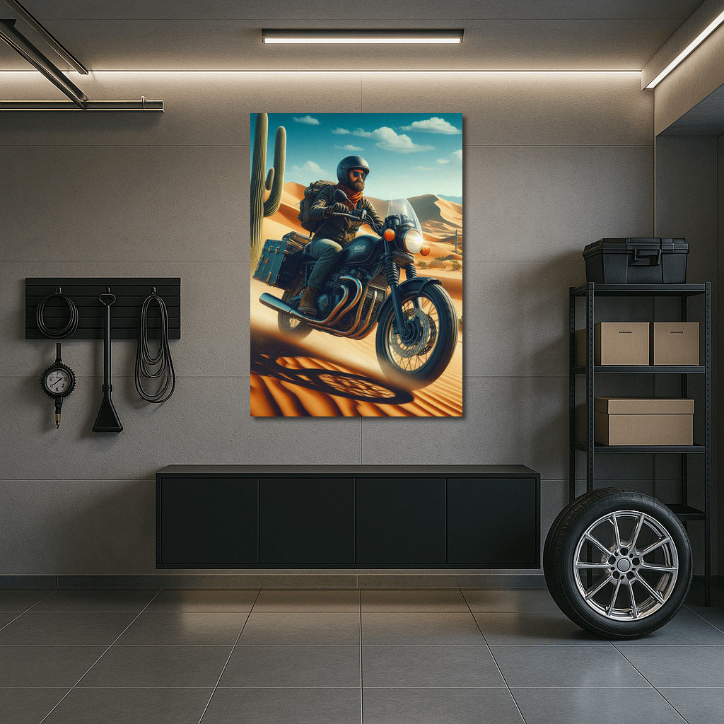 Desert Touring: Motorcycle in the Embrace of Cacti