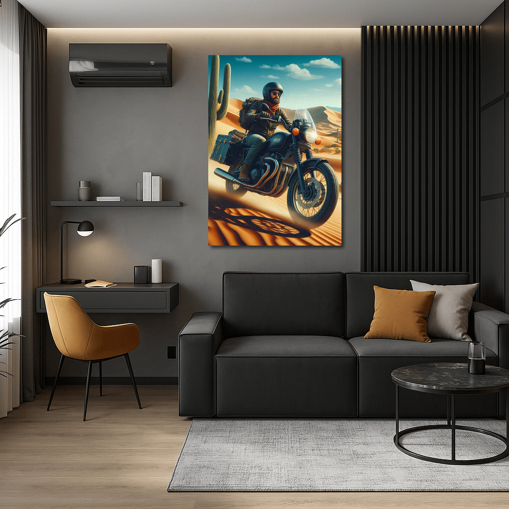 Desert Touring: Motorcycle in the Embrace of Cacti