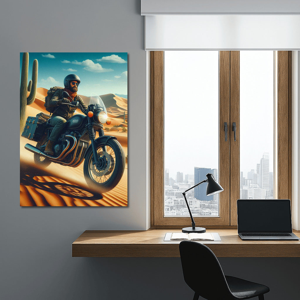 Desert Touring: Motorcycle in the Embrace of Cacti