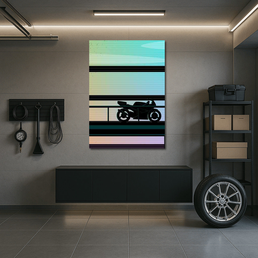 Sport Bike Silhouette on Gradient Horizon for Dynamic Interior