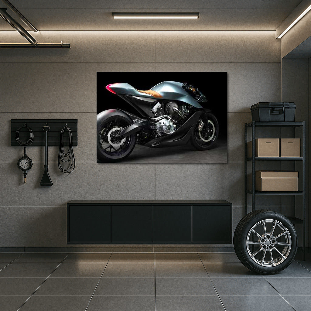 Dynamics and Chic: Aston Martin Motorcycle on Canvas