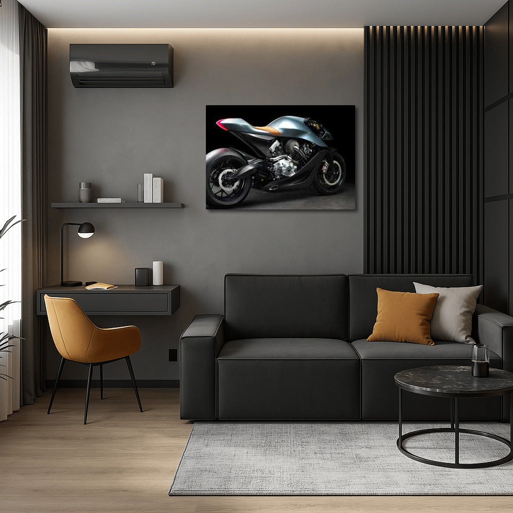 Dynamics and Chic: Aston Martin Motorcycle on Canvas