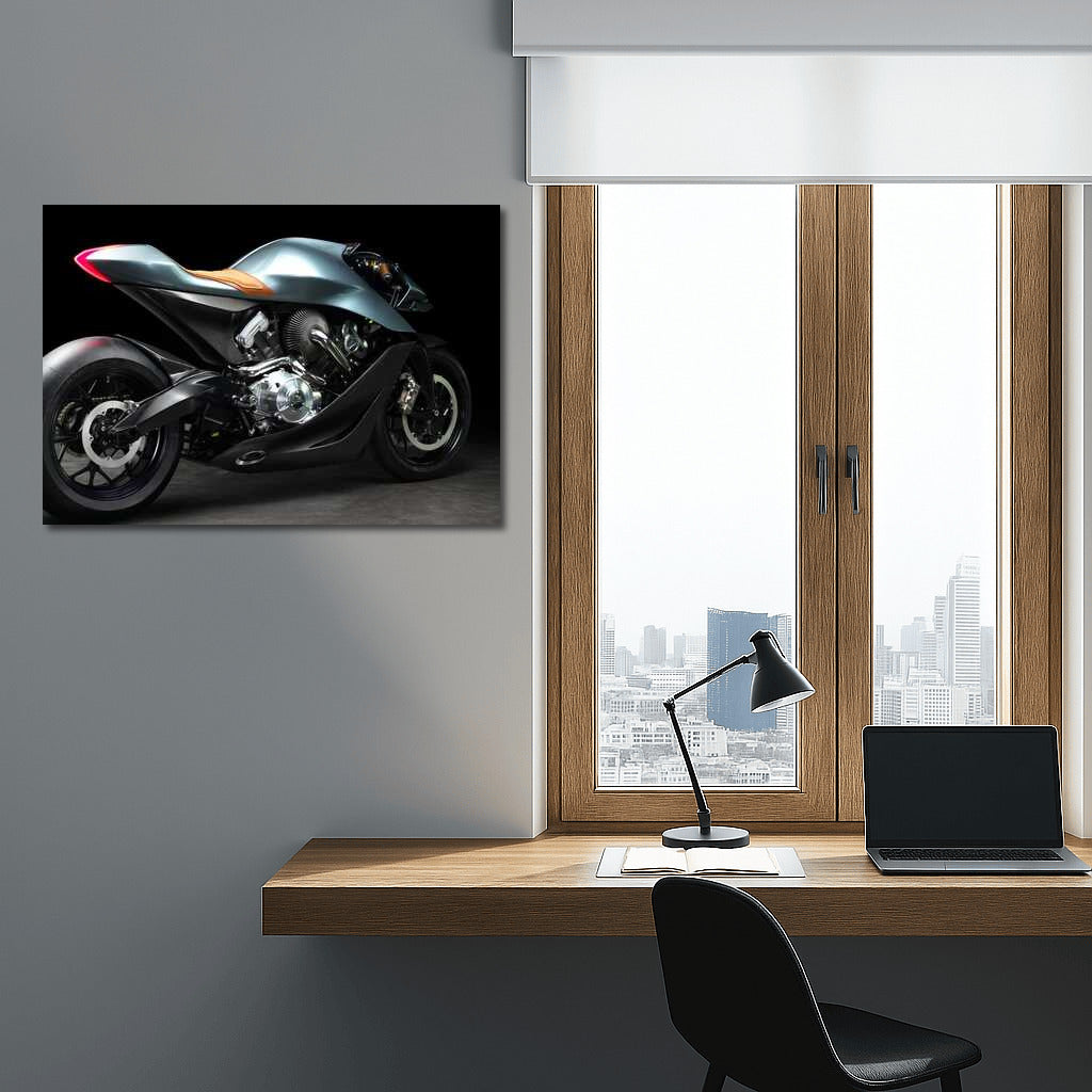 Dynamics and Chic: Aston Martin Motorcycle on Canvas