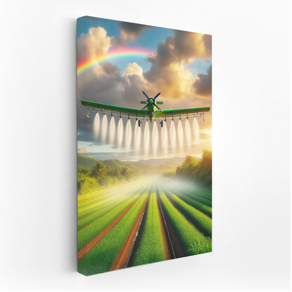 Aerial Worker Under the Rainbow: Agricultural Airplane in Flight