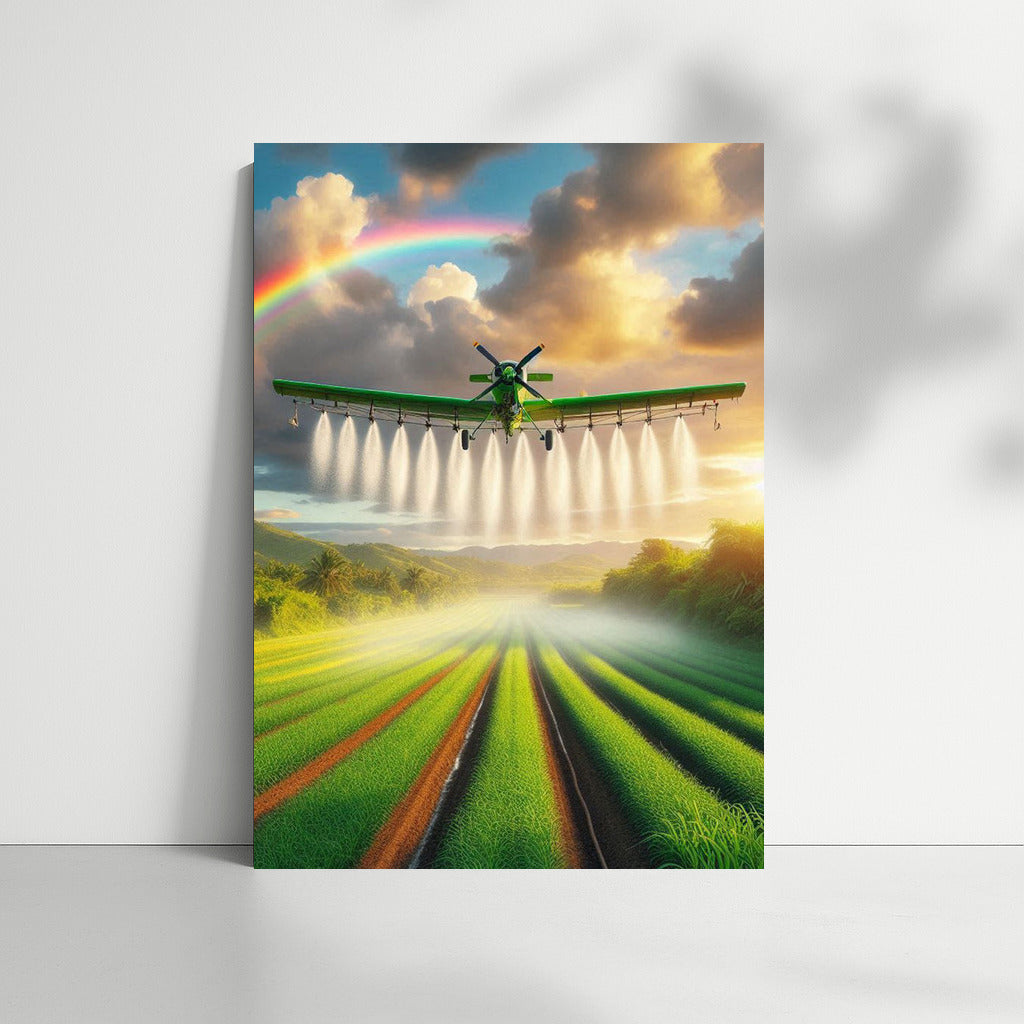 Aerial Worker Under the Rainbow: Agricultural Airplane in Flight
