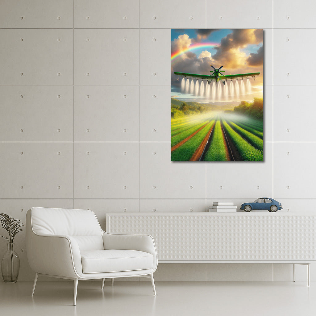 Aerial Worker Under the Rainbow: Agricultural Airplane in Flight