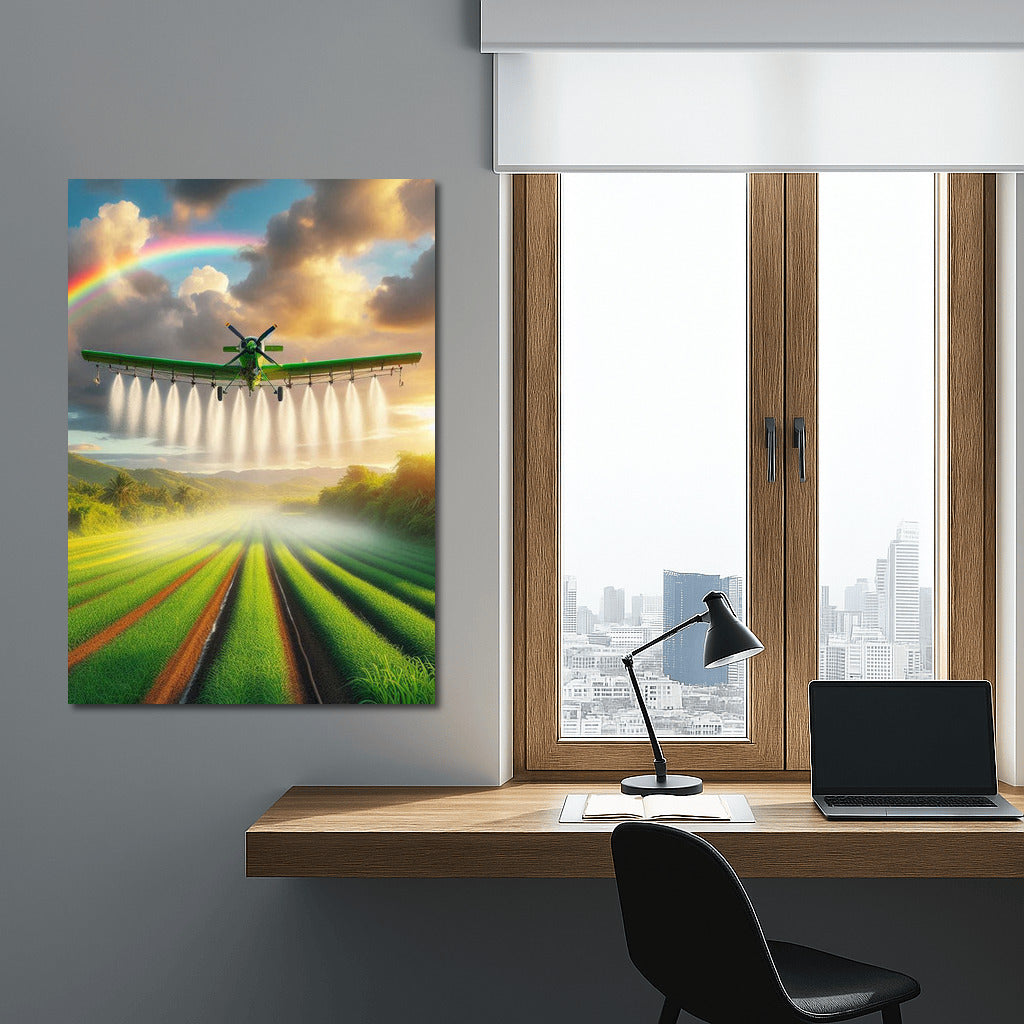 Aerial Worker Under the Rainbow: Agricultural Airplane in Flight
