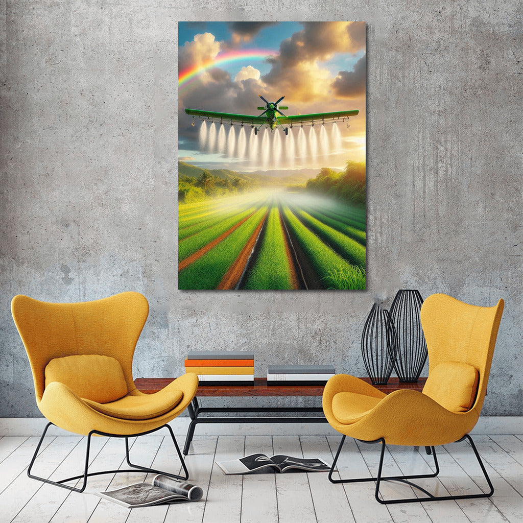 Aerial Worker Under the Rainbow: Agricultural Airplane in Flight