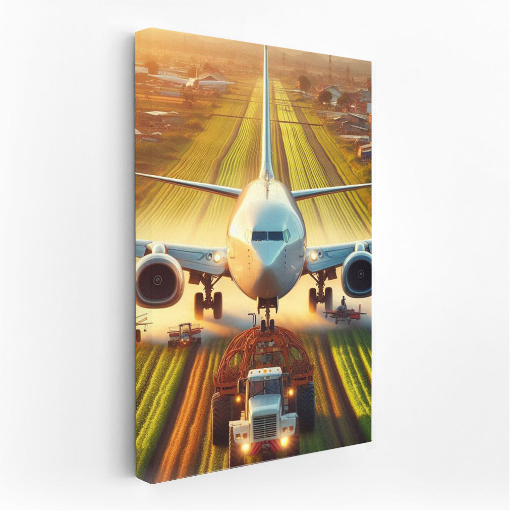 Sunset Flight: Agricultural Plane over Golden Field