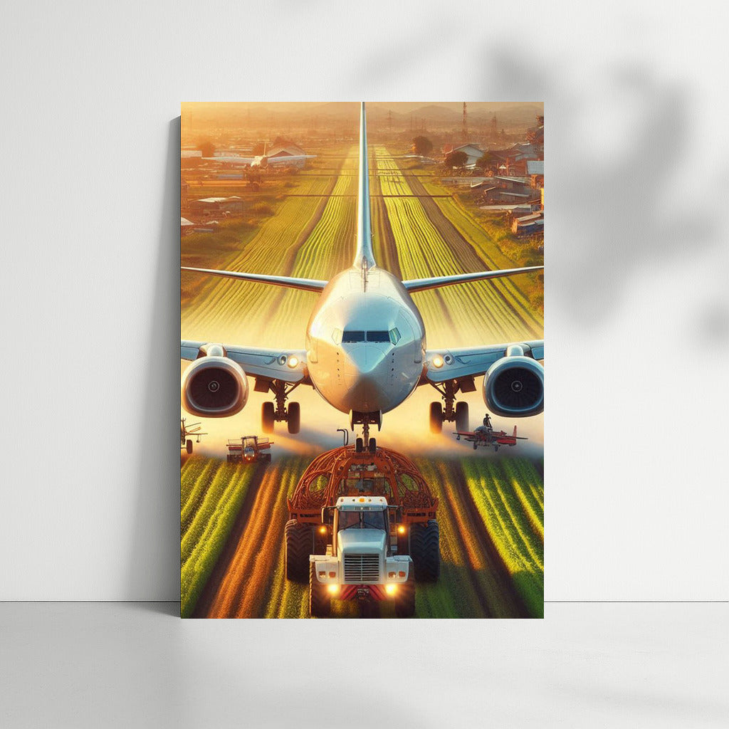 Sunset Flight: Agricultural Plane over Golden Field