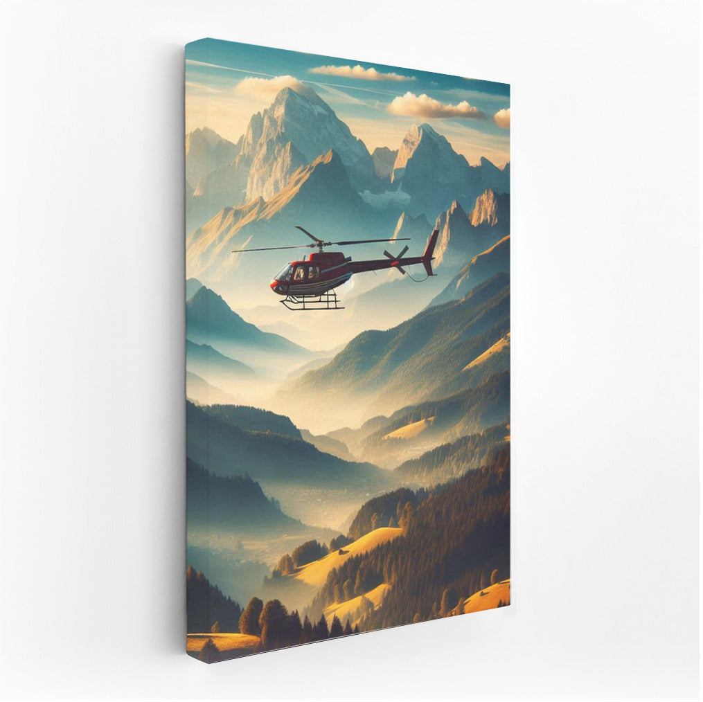 Freedom in the Skies: Agricultural Helicopter Over Mountain Peaks