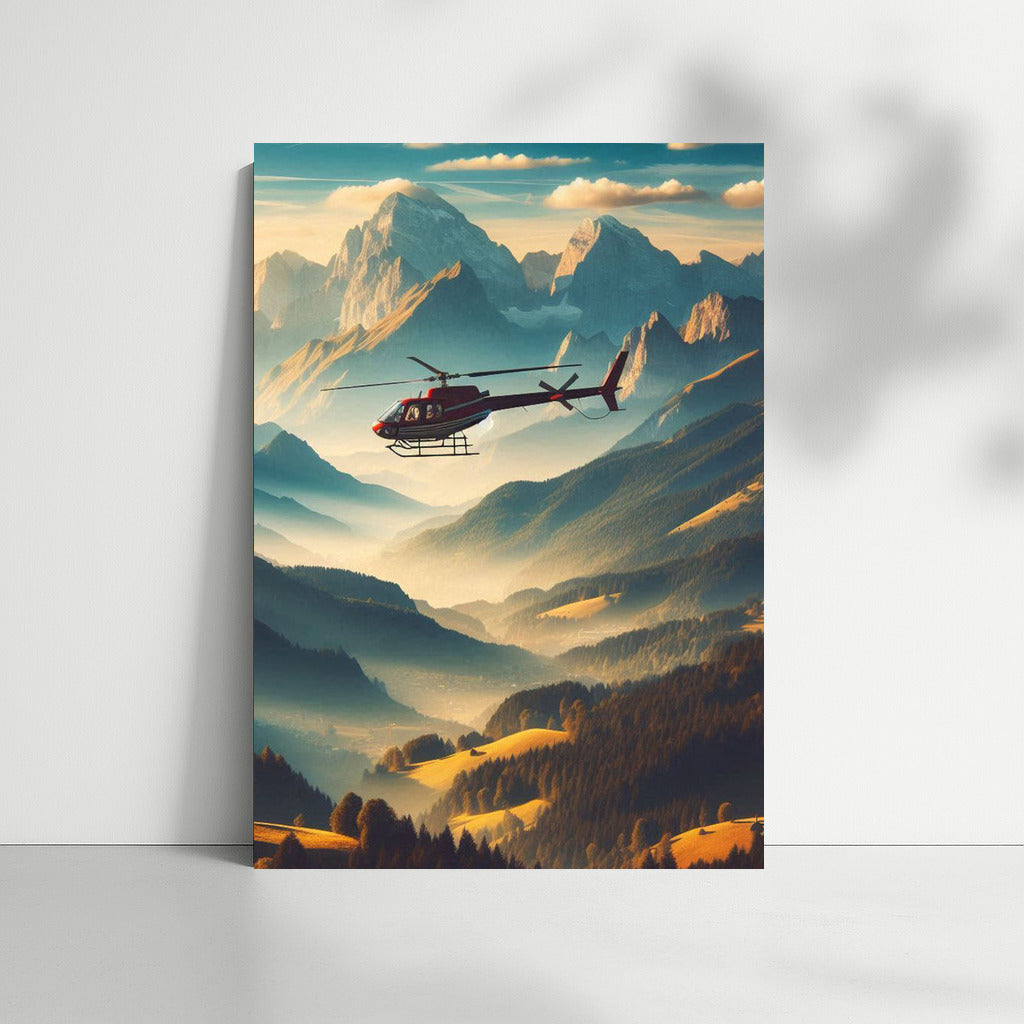 Freedom in the Skies: Agricultural Helicopter Over Mountain Peaks