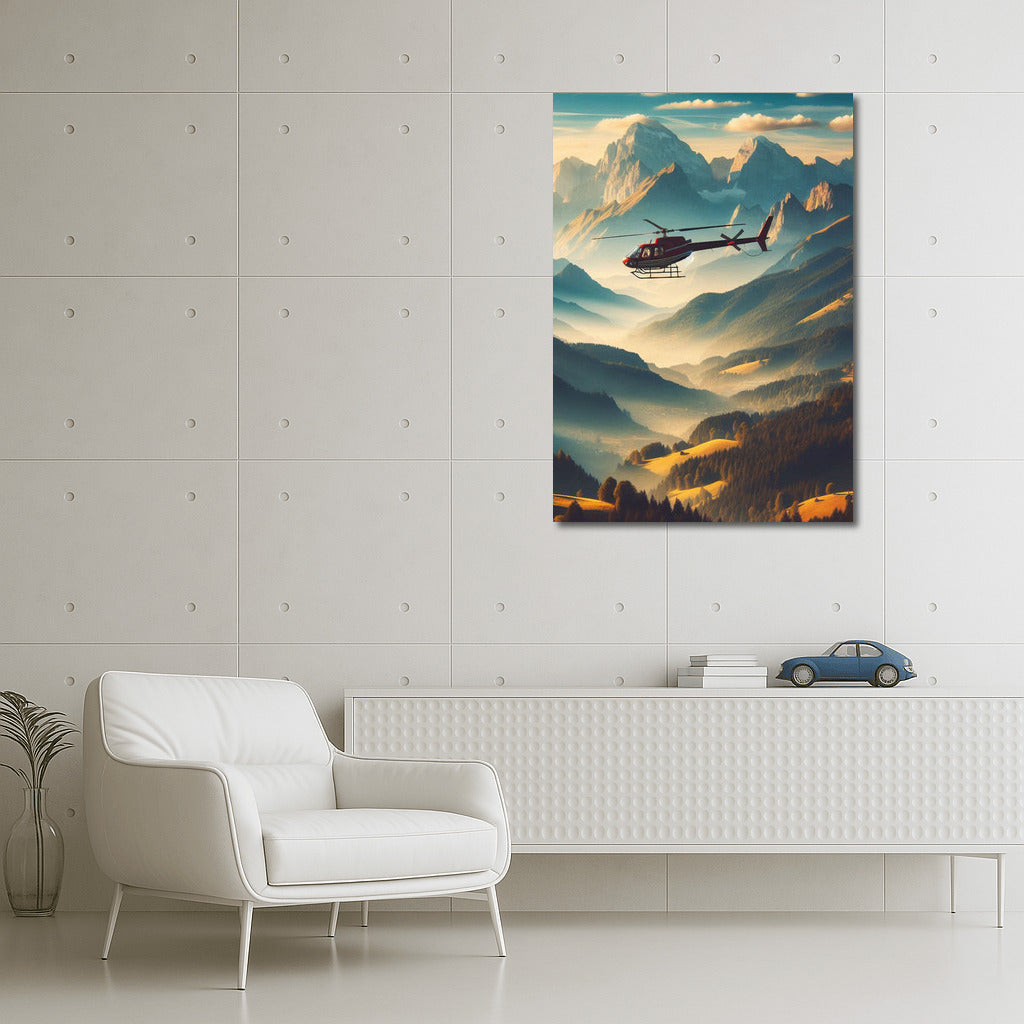 Freedom in the Skies: Agricultural Helicopter Over Mountain Peaks