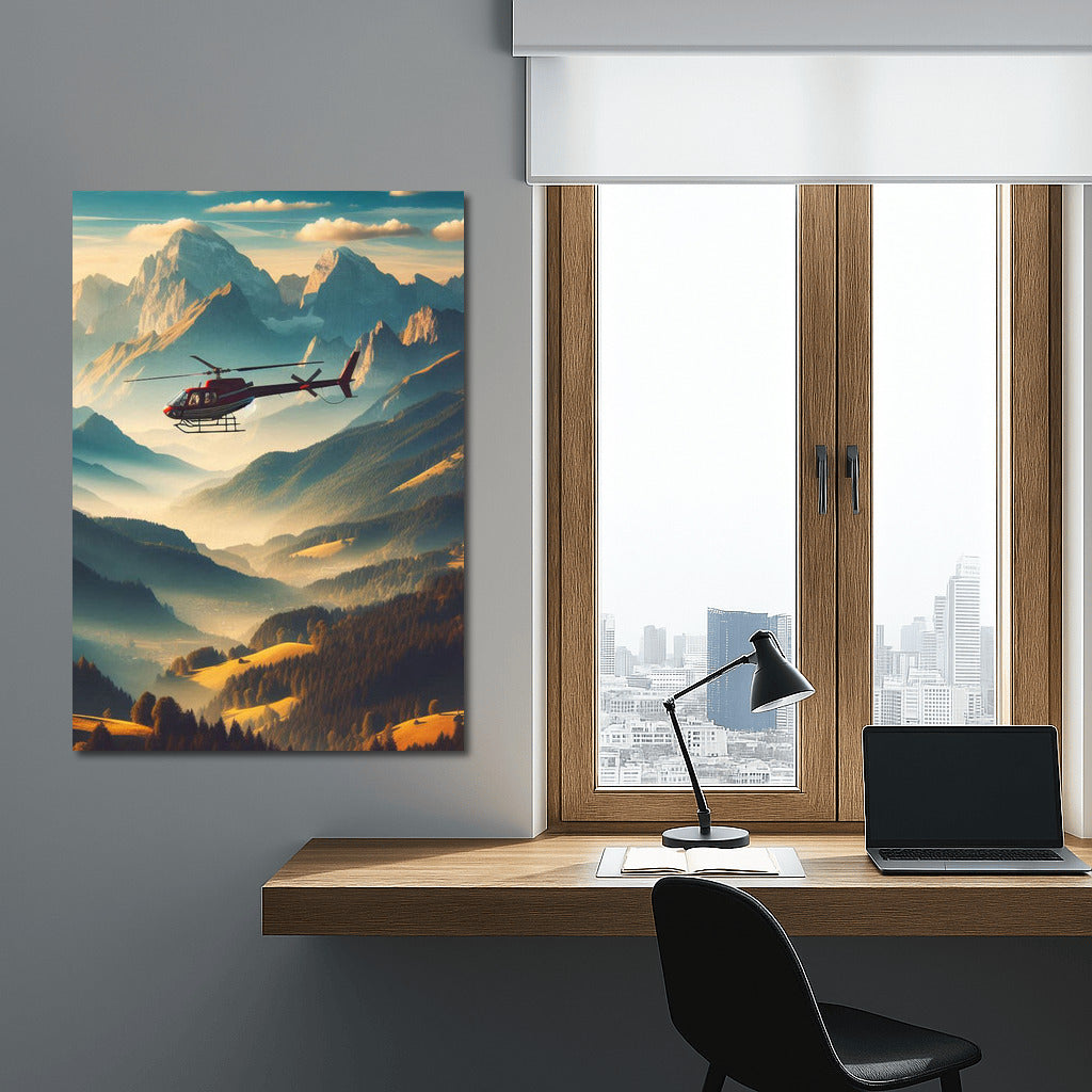 Freedom in the Skies: Agricultural Helicopter Over Mountain Peaks