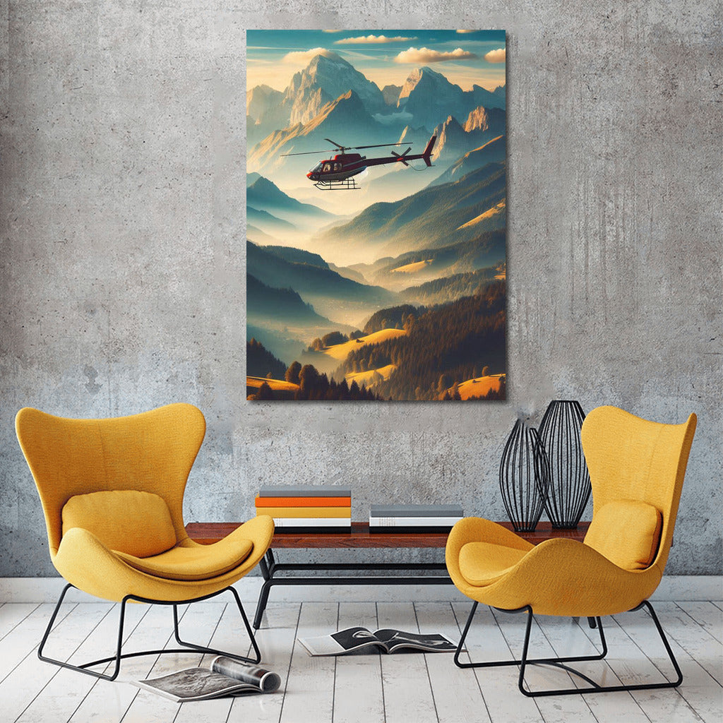 Freedom in the Skies: Agricultural Helicopter Over Mountain Peaks