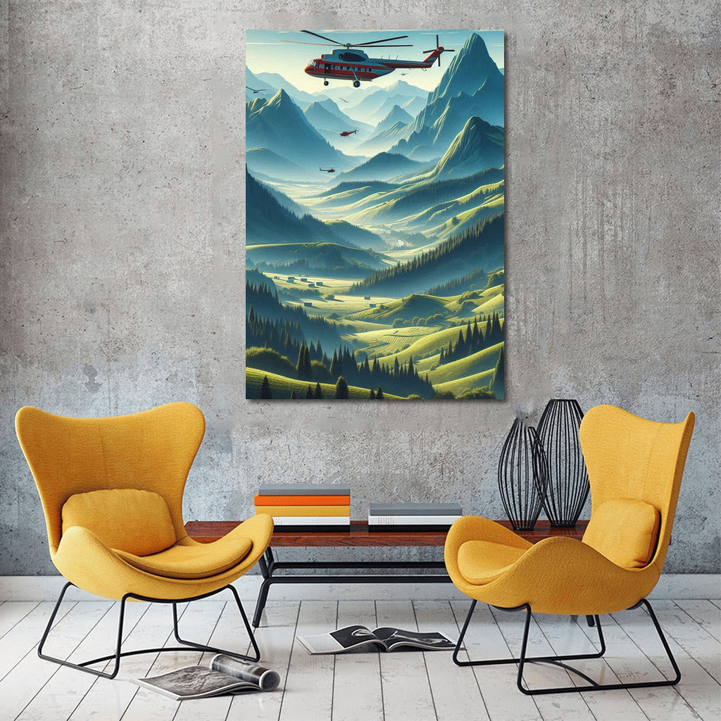 Helicopters Soaring Over Mountain Peaks: A Spectacular View for Nature Lovers