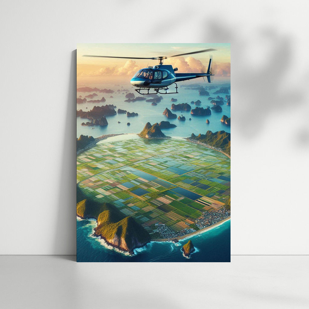 Agricultural helicopter over the sea surface: harmony of nature and technology