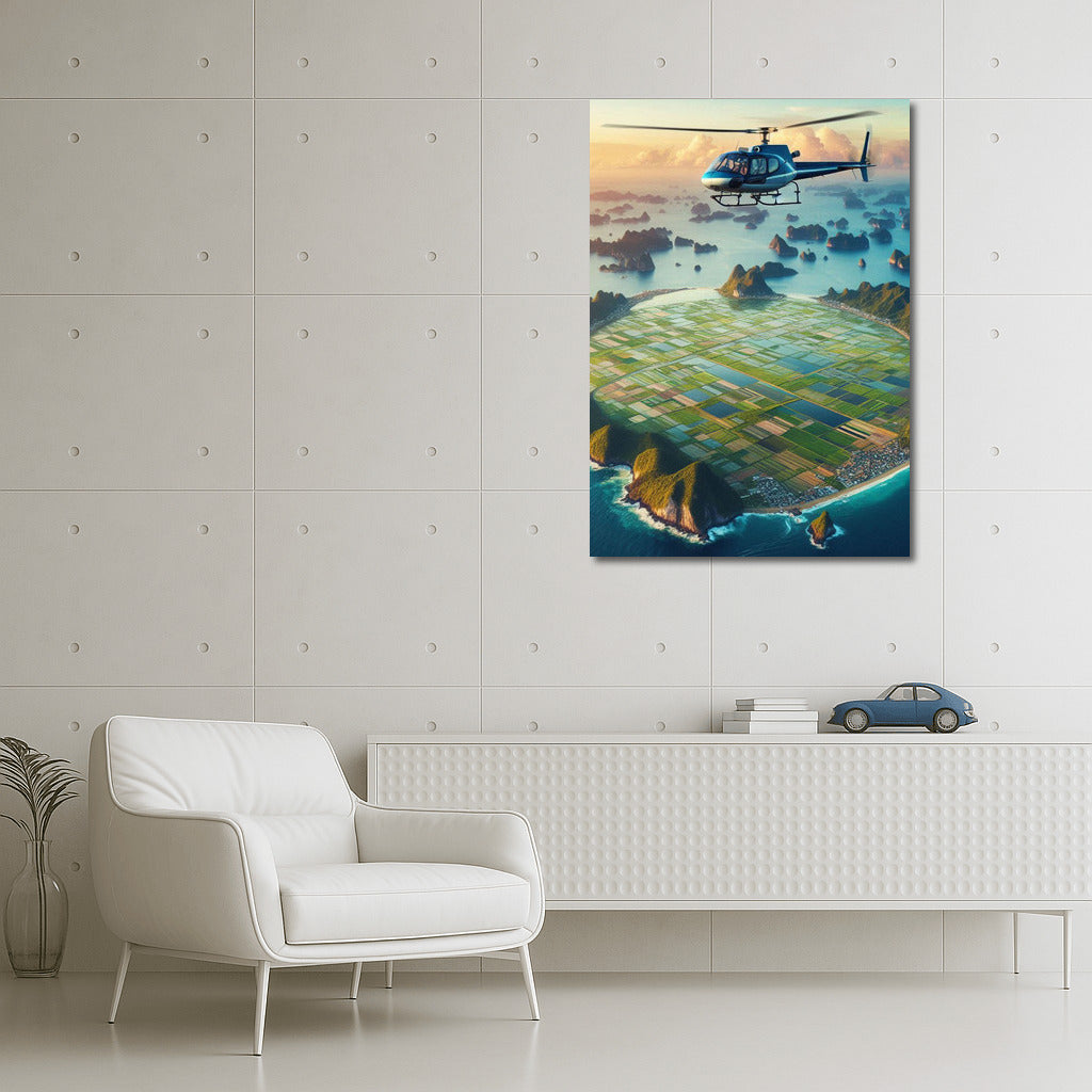 Agricultural helicopter over the sea surface: harmony of nature and technology