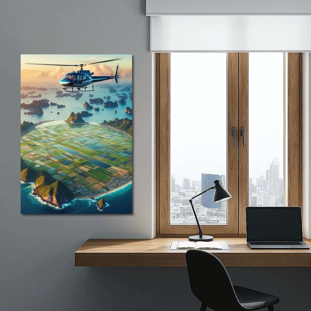 Agricultural helicopter over the sea surface: harmony of nature and technology