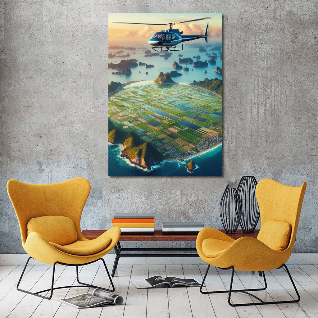 Agricultural helicopter over the sea surface: harmony of nature and technology