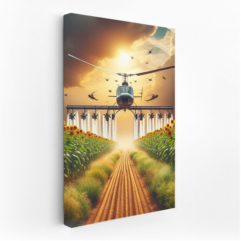 Aerial Agrohelicopters over Blooming Fields: Harmony of Nature and Technology